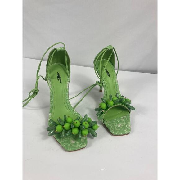 Schutz Tasha Fabric Beaded Heel Sandal Size 5.5 - Picture 2 of 6